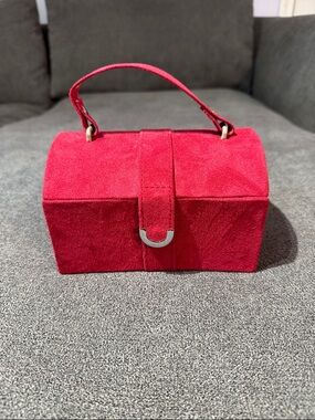 Red Vintage Suede Top-Handle Jewelry Box Purse